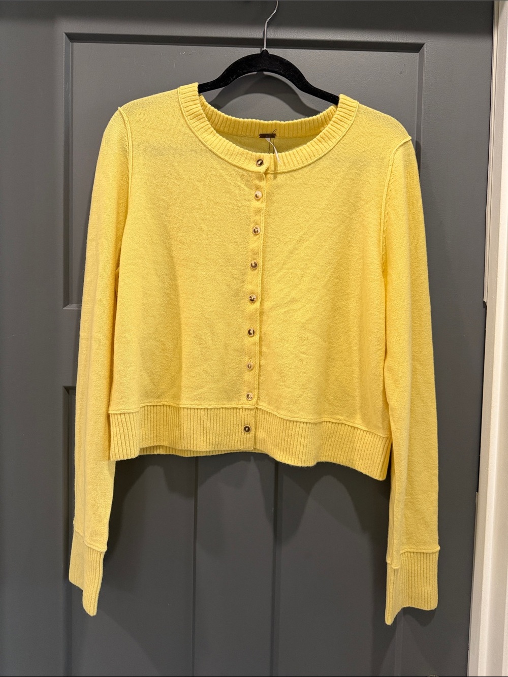 FP Sunny Yellow Cropped Button Cardigan